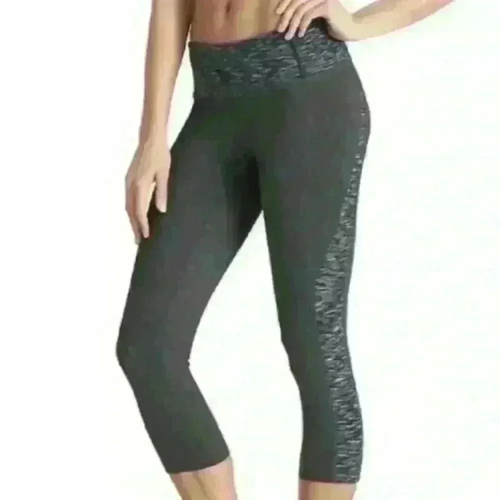 Womens Athleta cropped length leggings size XS Grey With Blue Accents